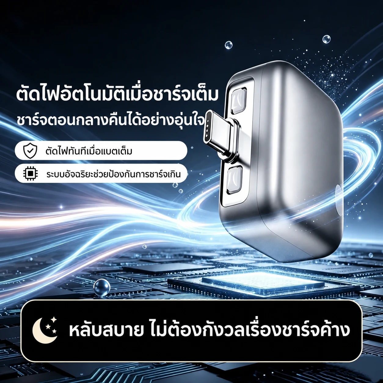 ตัวสินค้า Guard Every Charge หัว USB-C ตัดไฟอัตโนมัติหลังแบตเต็ม